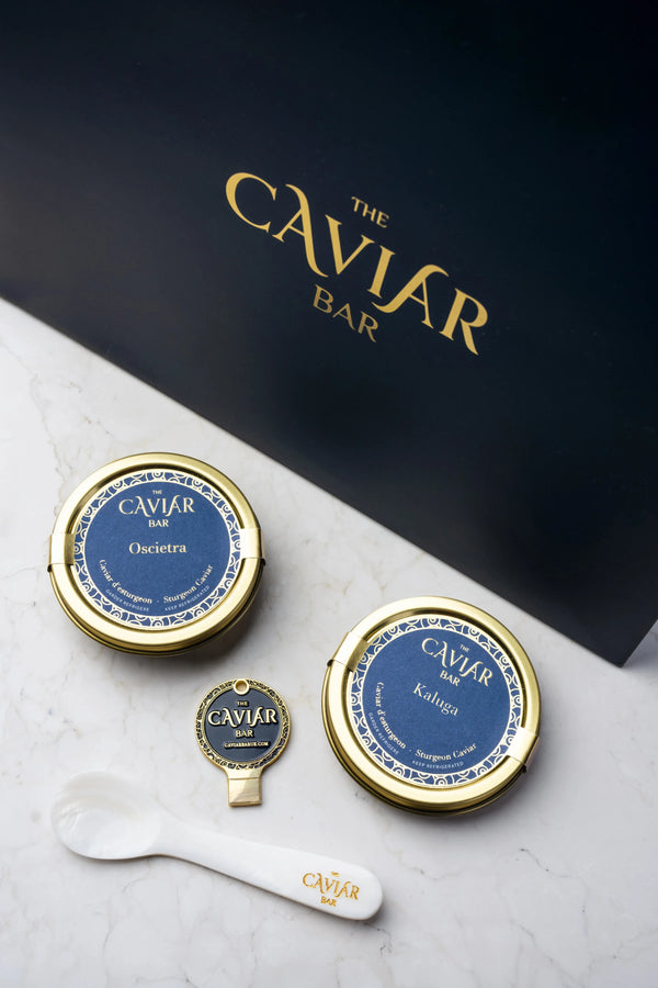 Kaluga & Oscietra Gift Set — two premium caviar tins with accessories