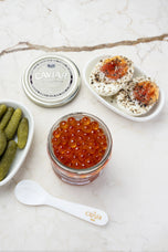 Wild Premium King Salmon Roe — open jar showing large amber pearls
