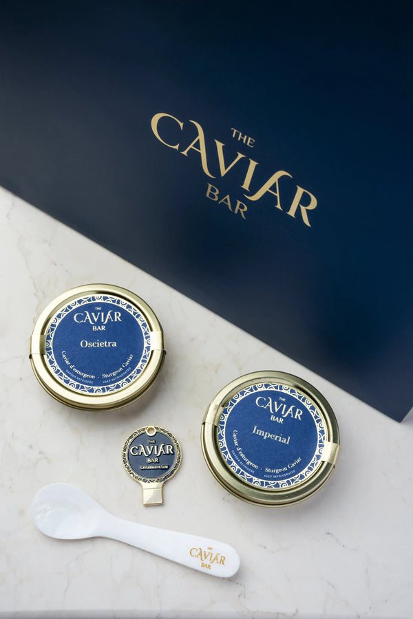 Premium Duo Gift Set — Oscietra and Imperial caviar with spoon and tin opener