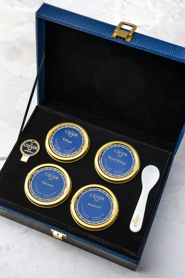 Beluga Prestige Gift Set — luxury blue shagreen case with caviar tins